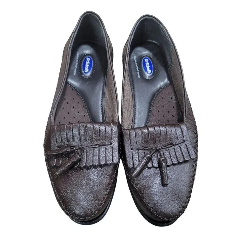 Dr Scholls Women's Brown Leather Tassel Loafers Size 10 W E23-4P‎